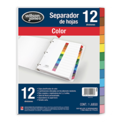 SEPARADOR DE HOJAS CEJA DE COLOR 12 DIV. CARTA 1 JGO WILSON JONES